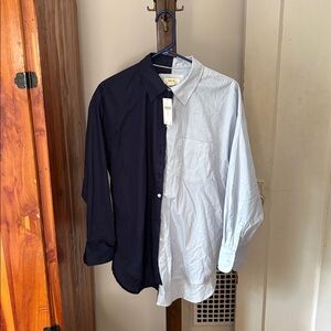 NWT Anthropologie Maeve Two-Tone Blue/Light Blue Button-Up Shirt S